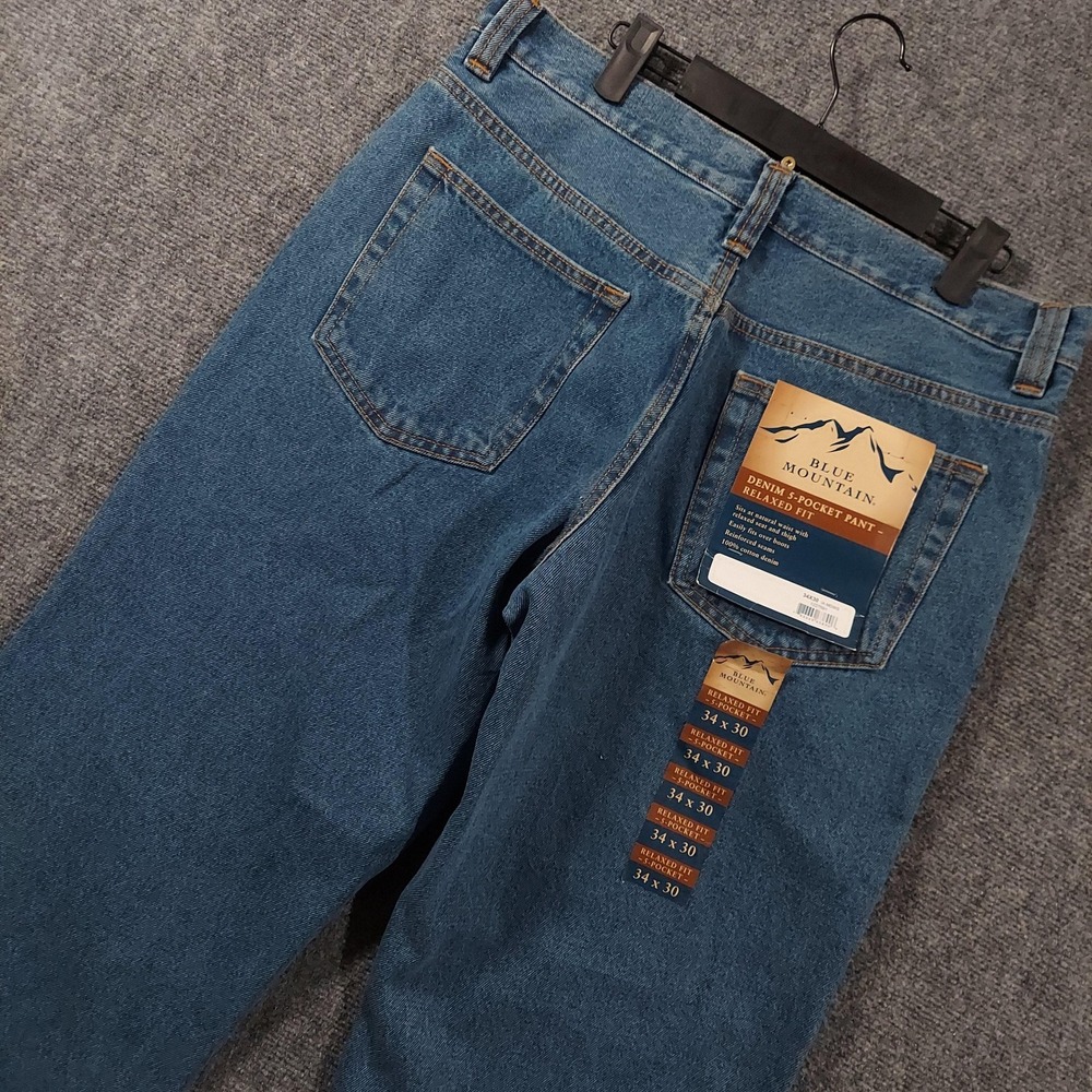 NEW Blue Mountain Jeans Mens 34x30 Blue High Rise Relaxed Fit Straight Leg